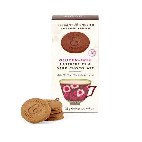 Miller's Artisan Biscuits Elegant & English Gluten-Free Raspberries & Dark Chocolate Shortbread Cookies | 4.4 oz