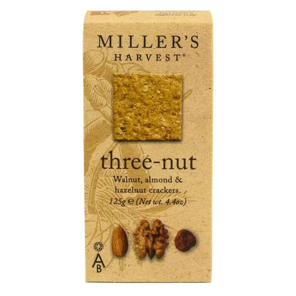 Miller's Harvest Artisan Biscuits Three-Nut Crackers | Stoneground Wholemeal Flour with Walnut Almond & Hazelnut | 4.4 oz