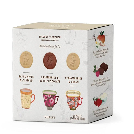 Miller's Artisan Biscuits Elegant & English Gift Box of English Shortbread Cookies | Selection Box of Three Cookie Varieties | 14.7 oz