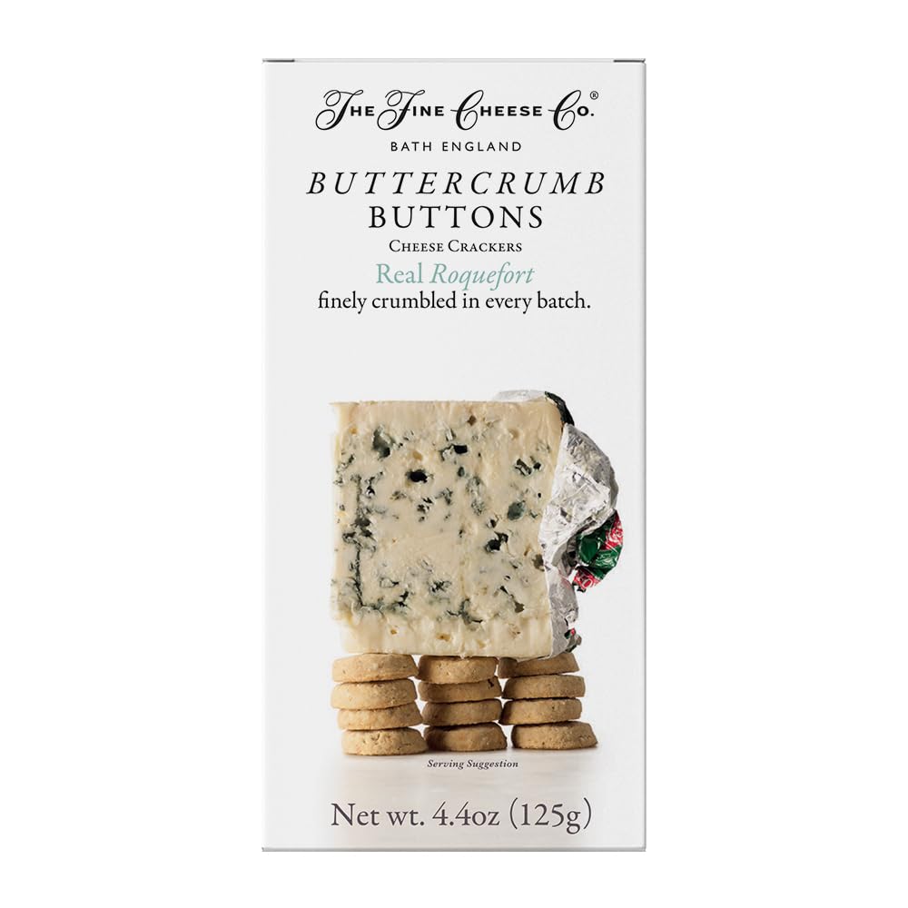 The Fine Cheese Co. Roquefort Buttercrumb Buttons Snack Crackers | 39% Real French Blue Cheese | 4.4 oz